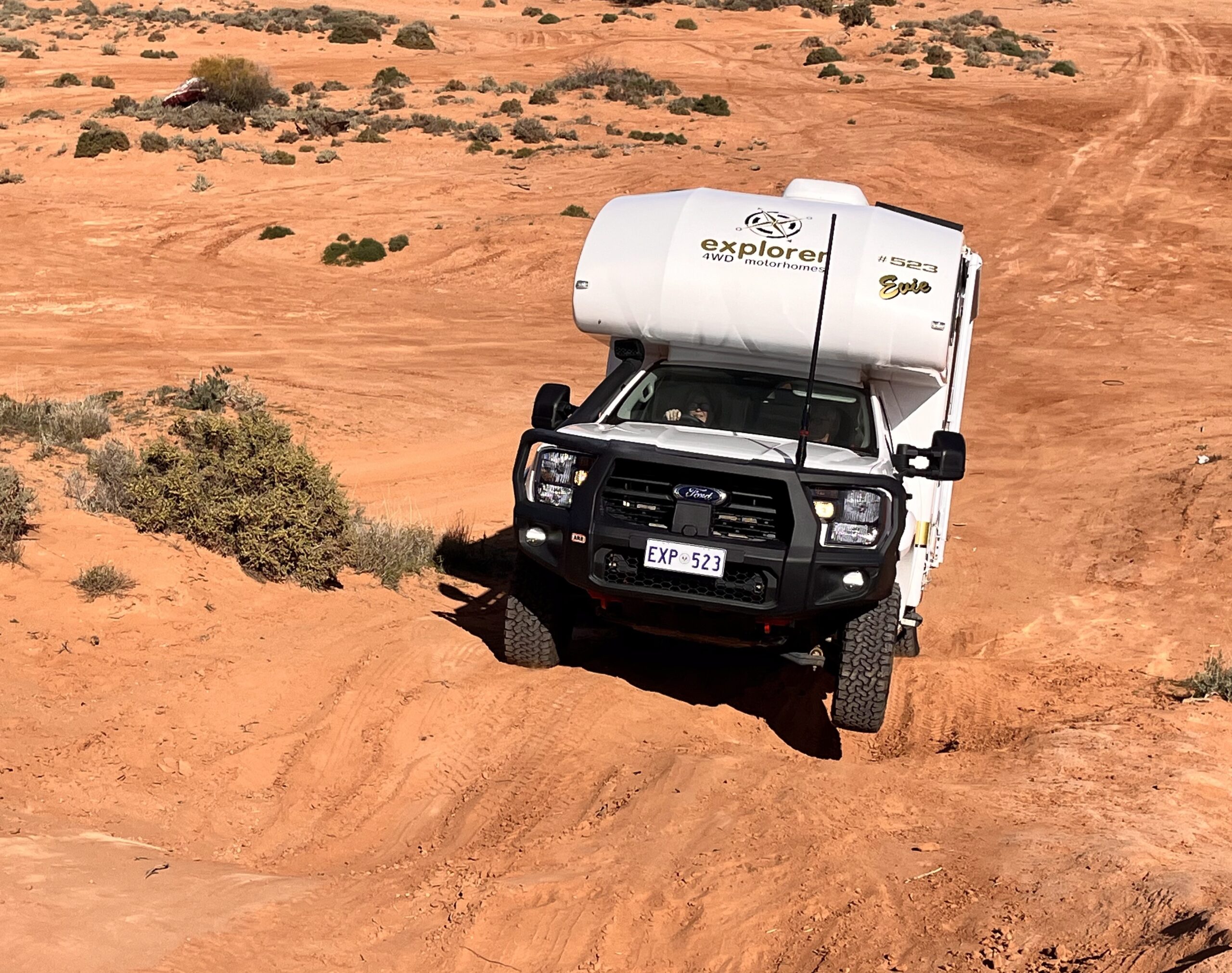 4WD Motorhome driver training in scalloped Sandy terrain 4WD Motorhome driver training in steep scalloped Sandy terrain